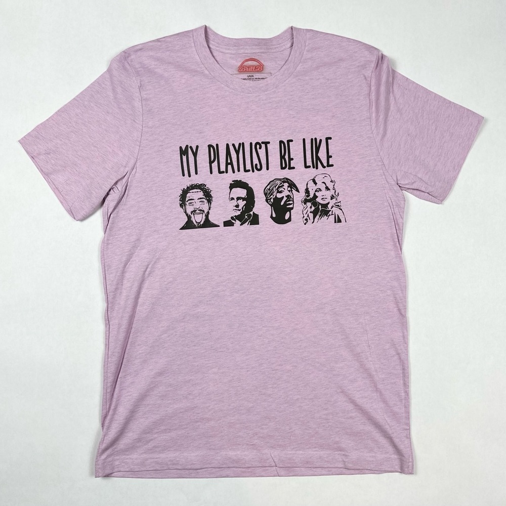 T-shirt featuring a graphic of Post Malone, Dolly Parton, Tupac, and Johnny Cash